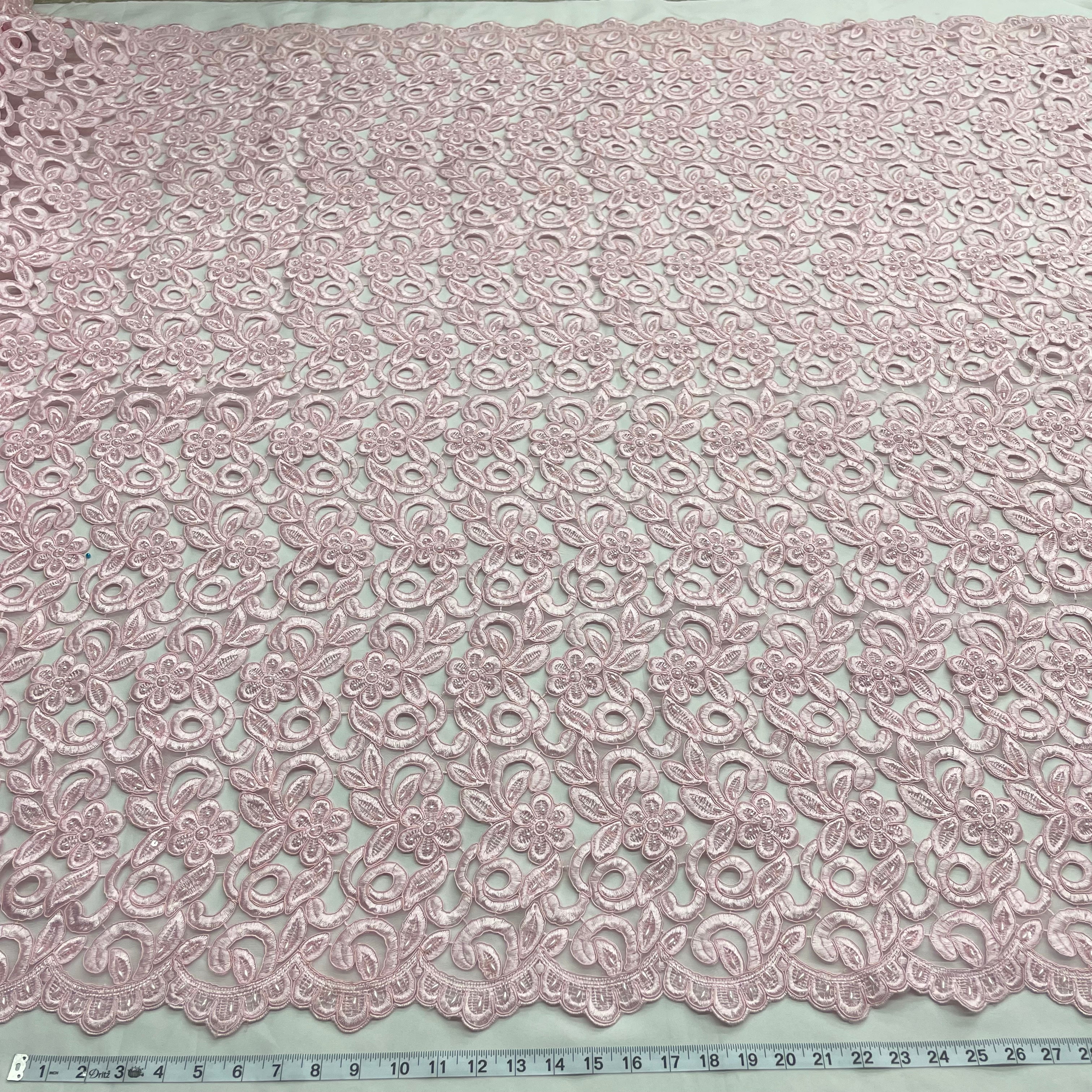 Beaded & Corded Bridal Lace Fabric Embroidered on 100% Polyester Net Mesh  | Lace USA -90726N-BP